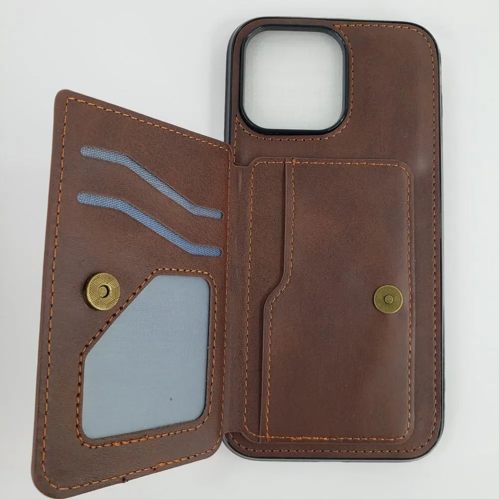 iPhone 14 Plus Brown Case & Screen Protector with Wallet ID Card Holder